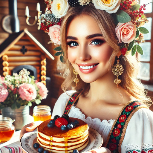 Семейный портрет в стиле масленичных гуляний с традиционными костюмами