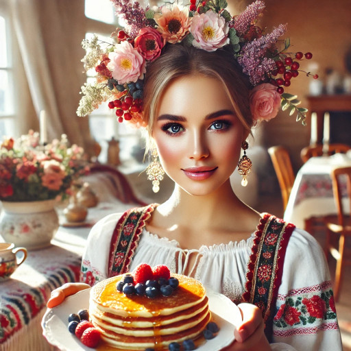 Семейный портрет в стиле масленичных гуляний с традиционными костюмами