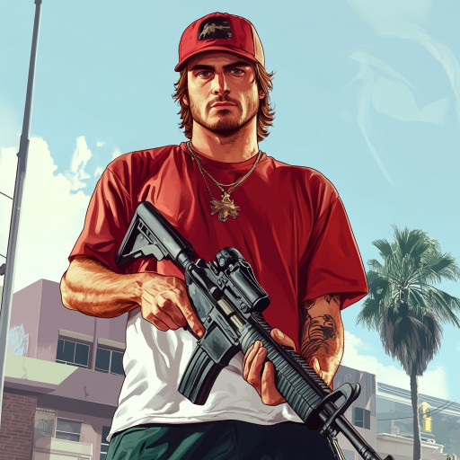 Различные вариации портретов в стиле GTA с характерными элементами игры