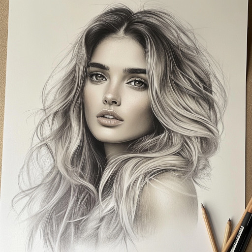 Детальная проработка женского портрета карандашом с особым вниманием к глазам, волосам и мягким линиям лица