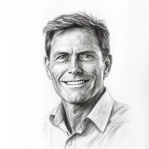 Реалистичный мужской портрет, выполненный карандашом с тщательной проработкой деталей лица и выразительным взглядом