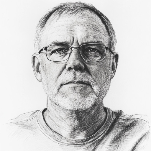 Пример портрета карандашом мужчины средних лет с выразительными чертами лица и профессиональной проработкой деталей