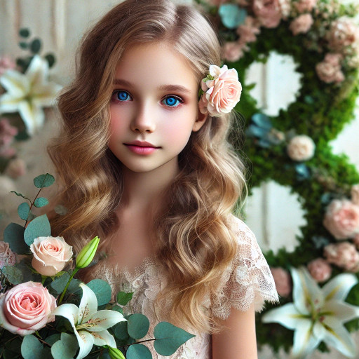 Красиво оформленный ИИ-портрет девочки в подарочной упаковке к 8 марта