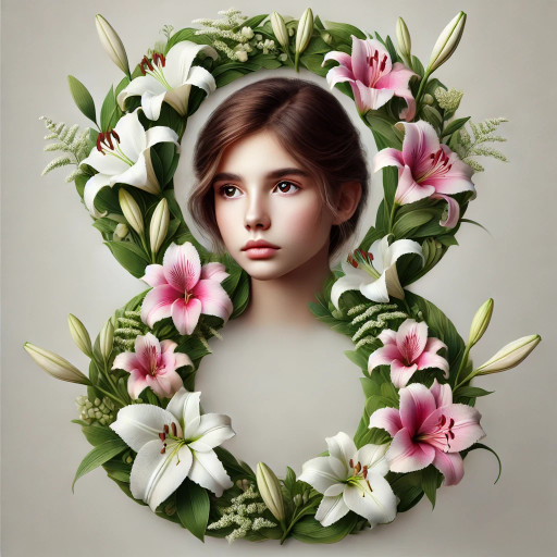 Красиво оформленный ИИ-портрет девочки в подарочной упаковке к 8 марта
