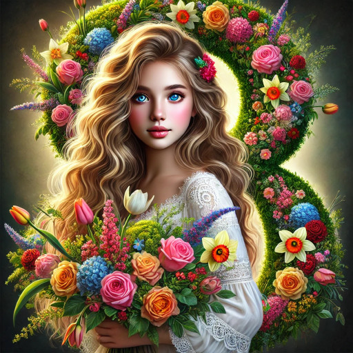 Маленькая девочка радуется, получив ИИ-портрет на 8 марта