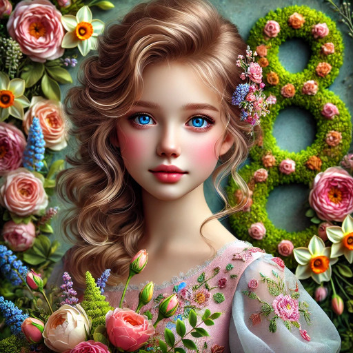 Маленькая девочка радуется, получив ИИ-портрет на 8 марта