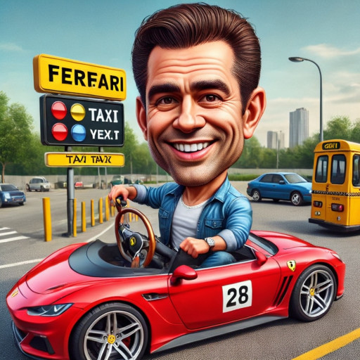 шарж таксиста за рулем автомобиля