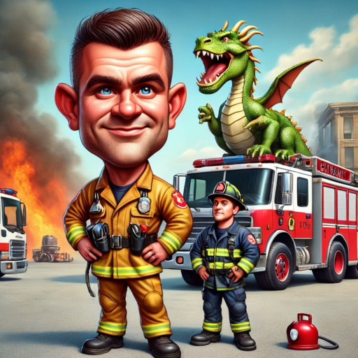 шарж пожарного в полной экипировке