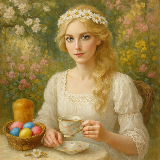Пасхальный ИИ-портрет с праздничными элементами и яркими красками