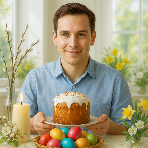 Пасхальный ИИ-портрет с праздничными элементами и яркими красками