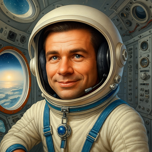 Серия шаржей на тему Дня космонавтики, стилизованные под разные эпохи