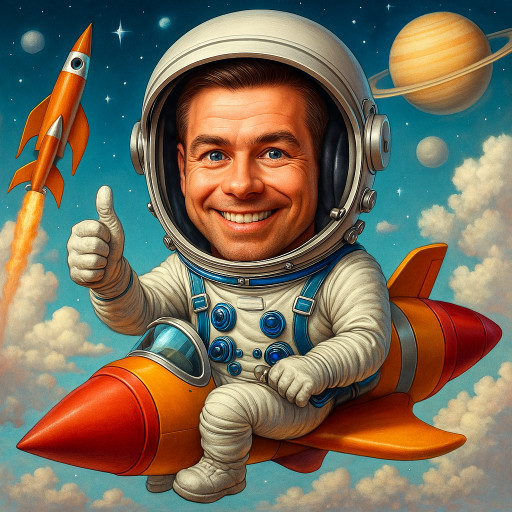 Серия шаржей на тему Дня космонавтики, стилизованные под разные эпохи