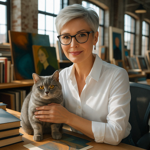 Женская фотография с домашними питомцами, сгенерированная ИИ