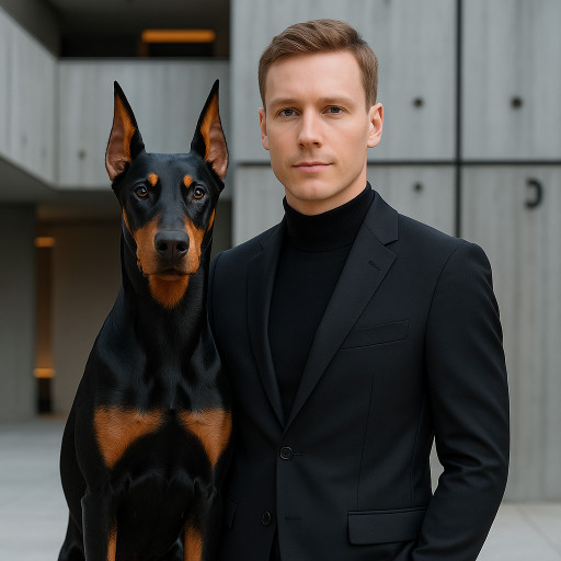 Портрет владельца с собакой в стиле ИИ-шаржа