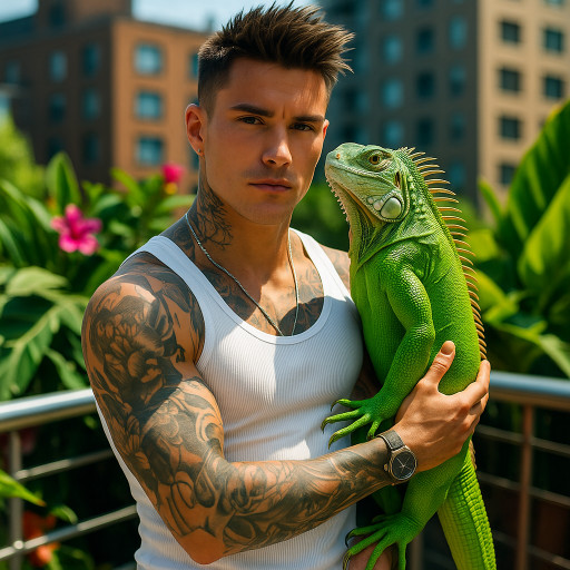 Портрет владельца с собакой в стиле ИИ-шаржа