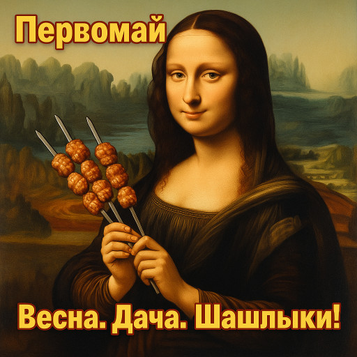 Семейный ИИ-портрет в стиле празднования 1 мая на природе