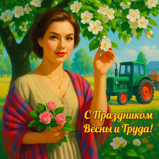 Семейный ИИ-портрет в стиле празднования 1 мая на природе