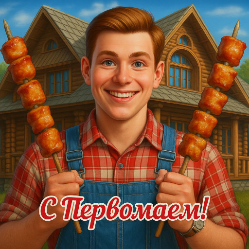 Семейный ИИ-портрет в стиле празднования 1 мая на природе