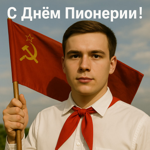 Примеры ИИ-шаржей в стиле советских пионеров с пионерскими атрибутами