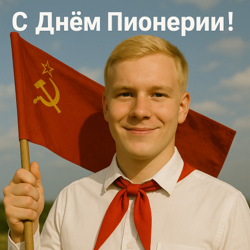 Шарж в пионерском стиле с красным галстуком и значком