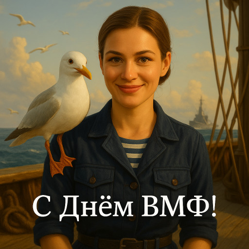 шарж моряка с якорем и кораблем на фоне