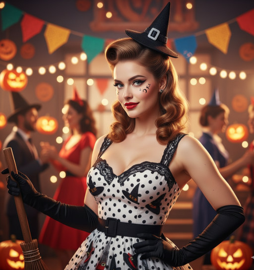 Шарж в образе ведьмы на Хэллоуин созданный ИИ