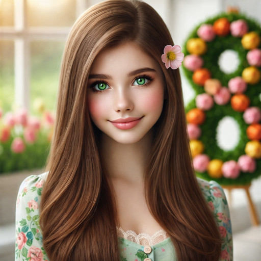 Красиво оформленный ИИ-портрет девочки в подарочной упаковке к 8 марта