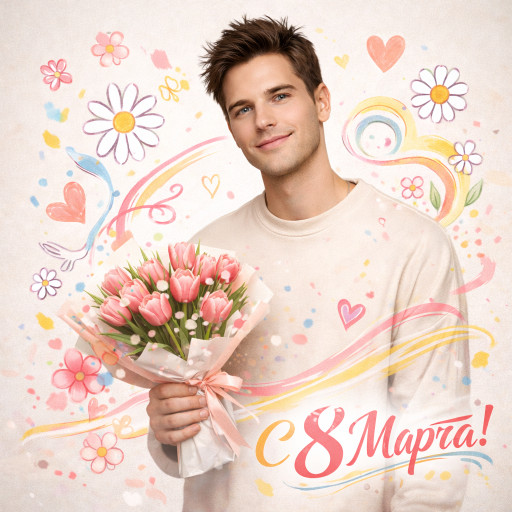 шарж мужчина с цветами ИИ-портрет по фото