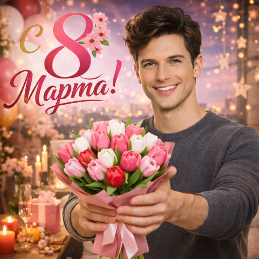 романтический портрет мужчины с букетом роз