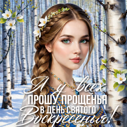 Забавный ИИ-шарж с персонажем в окружении блинов и масленичных атрибутов