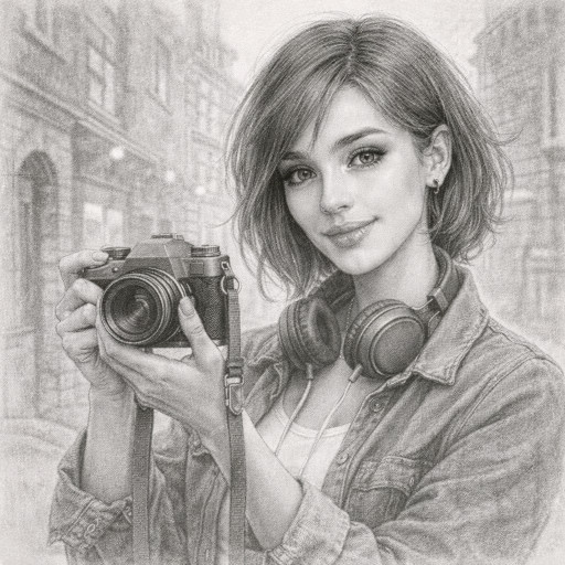 Изящный женский портрет, выполненный карандашом с мягкими линиями, передающими красоту и утонченность черт лица