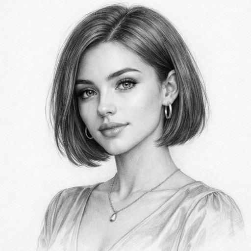 Сравнение фотографии женщины и созданного по ней портрета карандашом, демонстрирующее точность передачи черт и художественное преобразование