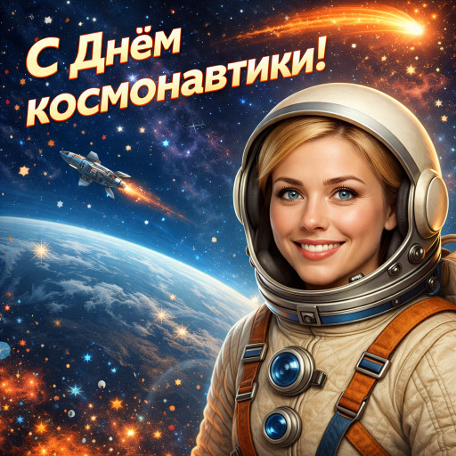 Шарж в стиле космонавта в скафандре на фоне звезд