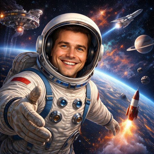 Серия шаржей на тему Дня космонавтики, стилизованные под разные эпохи