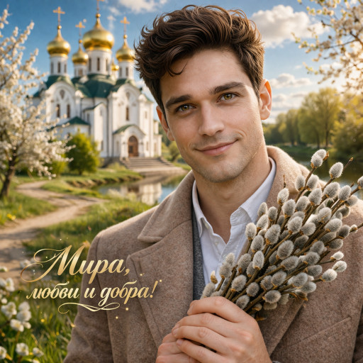 Семейный пасхальный портрет с куличами и крашеными яйцами