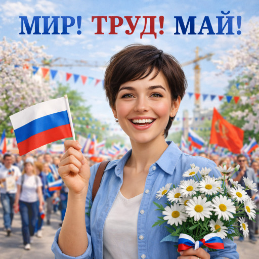 Семейный ИИ-портрет в стиле празднования 1 мая на природе