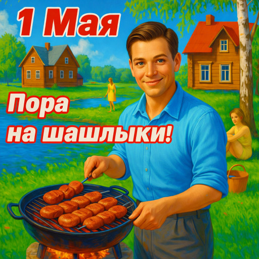 Первомайский портрет в стиле ИИ с цветущими ветвями и символами труда