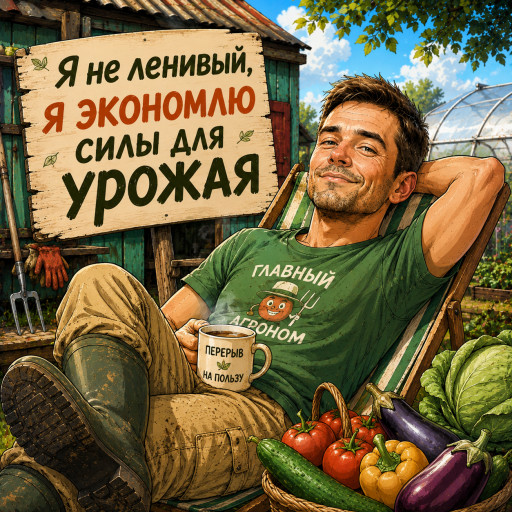 портрет дедушки садовода в мультяшном стиле