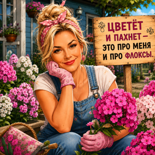 веселый шарж дачника с урожаем на грядках