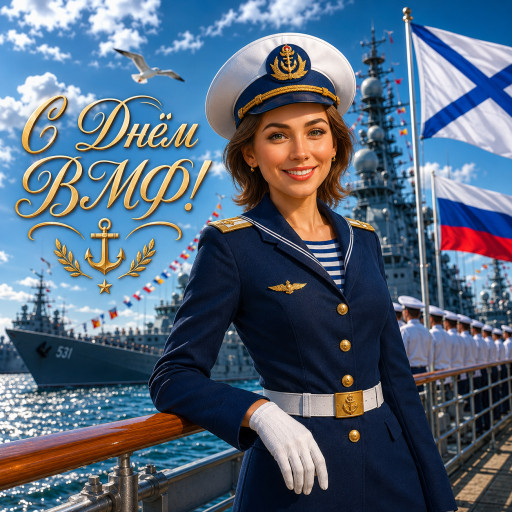 шарж моряка с якорем и кораблем на фоне