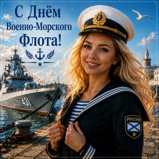 шарж моряка с якорем и кораблем на фоне