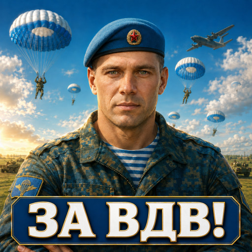 Шарж на десантника в тельняшке с парашютом в подарок на 2 августа