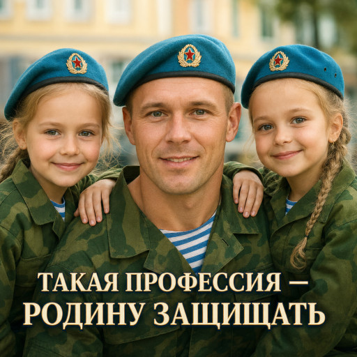 Портрет десантника в голубом берете на День ВДВ, созданный нейросетью по фото