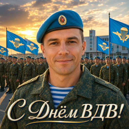 Шарж на десантника в тельняшке с парашютом в подарок на 2 августа