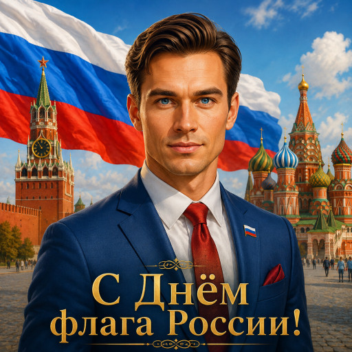 Портрет ко Дню флага России по фото — нейросеть — вариант 11