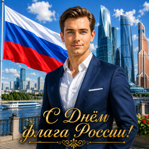 торжественный портрет по фото на фоне флага россии