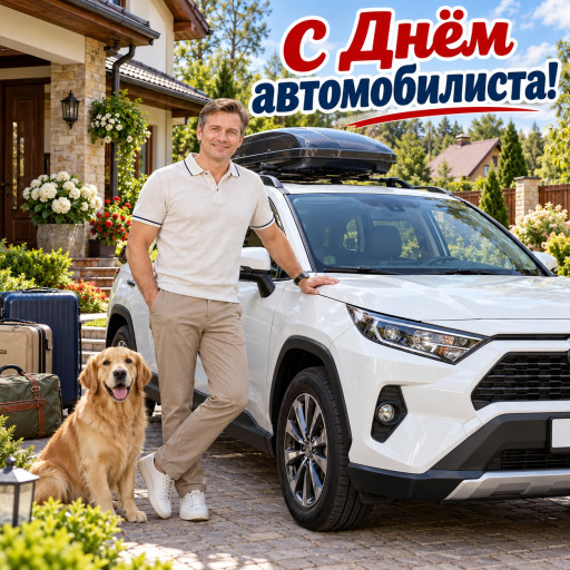 Портрет водителя с праздничной надписью