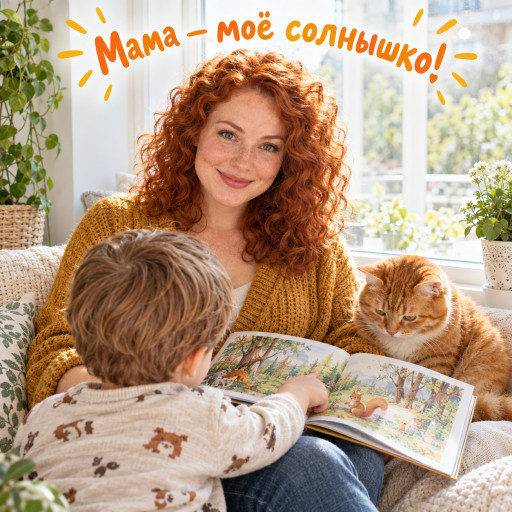 Мама с цветами, открытка с Днём матери