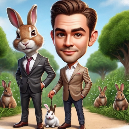 Забавный шарж охотника с ружьем и рыбака с огромным уловом у лесного озера