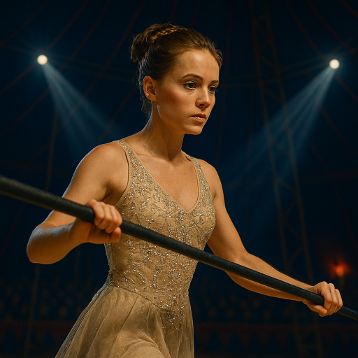 портрет женщины в образе цирковой акробатки под куполом цирка